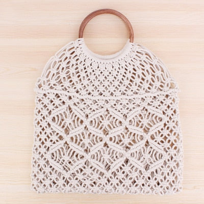 Vintage Round Straw Beach Bag