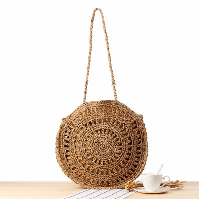 Vintage Round Straw Beach Bag
