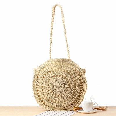 Vintage Round Straw Beach Bag