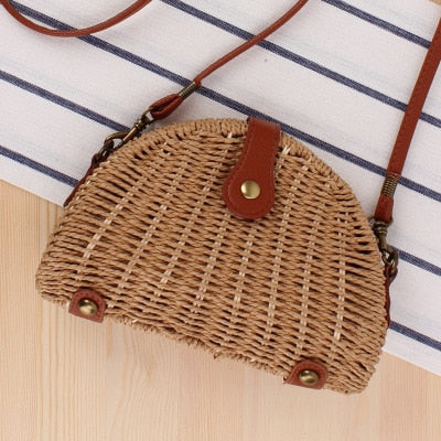 Vintage Round Straw Beach Bag