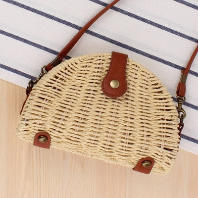 Vintage Round Straw Beach Bag