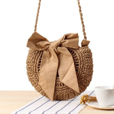 Vintage Round Straw Beach Bag