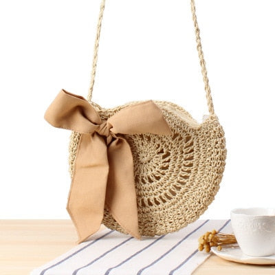 Vintage Round Straw Beach Bag