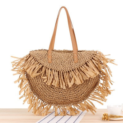 Vintage Round Straw Beach Bag