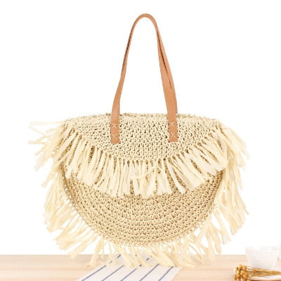 Vintage Round Straw Beach Bag