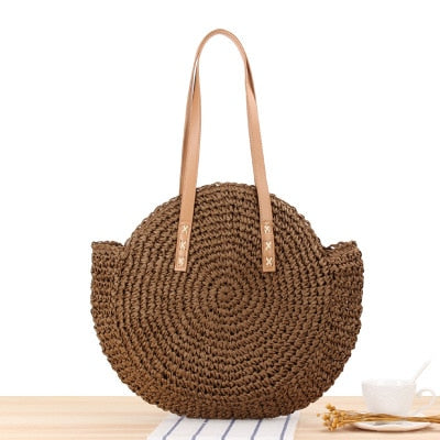 Vintage Round Straw Beach Bag