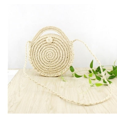 Vintage Round Straw Beach Bag