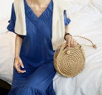 Vintage Round Straw Beach Bag