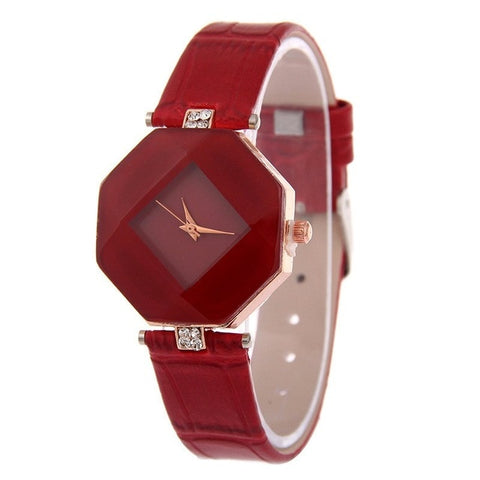 Gem Cut Crystal Leather Quartz Fashion Wristwatch