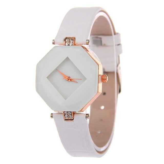 Gem Cut Crystal Leather Quartz Fashion Wristwatch