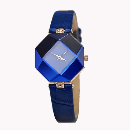 Gem Cut Crystal Leather Quartz Fashion Wristwatch