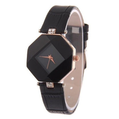 Gem Cut Crystal Leather Quartz Fashion Wristwatch