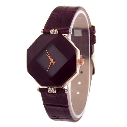 Gem Cut Crystal Leather Quartz Fashion Wristwatch