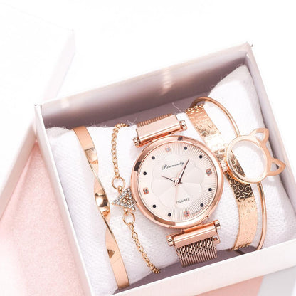 Fashion 5 Piece Magnet Buckle Wrist Watch And Bracelet Set