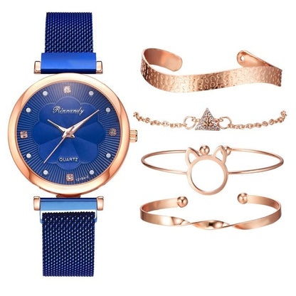 Fashion 5 Piece Magnet Buckle Wrist Watch And Bracelet Set