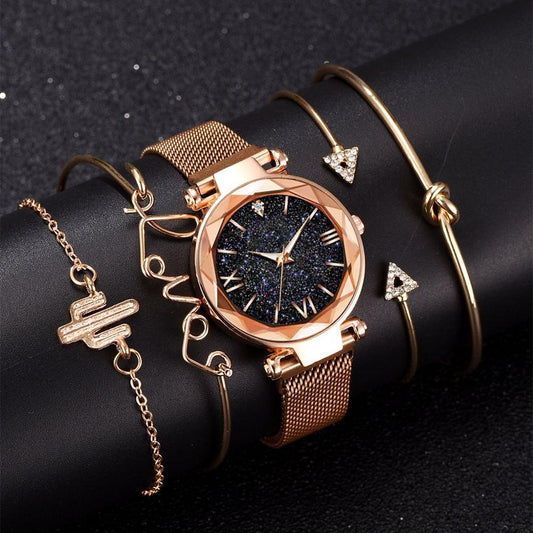 5 Piece Starry Sky Fashion Watch And Bracelet Set