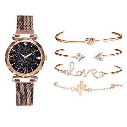 5 Piece Starry Sky Fashion Watch And Bracelet Set