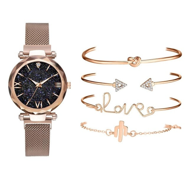 5 Piece Starry Sky Fashion Watch And Bracelet Set