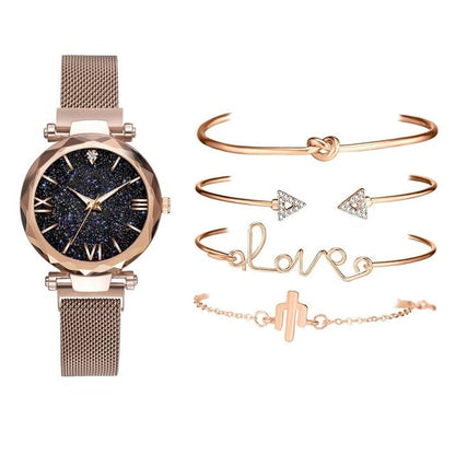 5 Piece Starry Sky Fashion Watch And Bracelet Set
