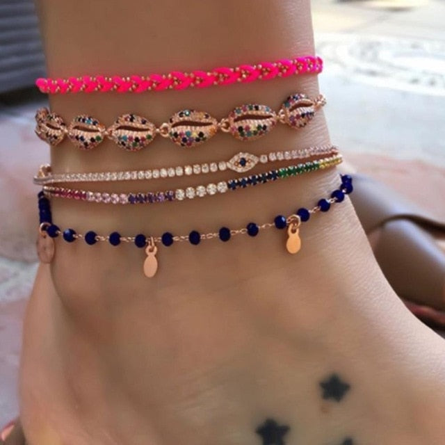 Layered Pendant Chain Ankle Bracelet ( 18 Designs)