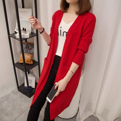 Mid-Length Long-Sleeved Cardigan Sweater