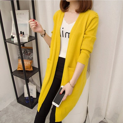 Mid-Length Long-Sleeved Cardigan Sweater