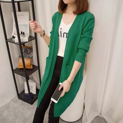 Mid-Length Long-Sleeved Cardigan Sweater