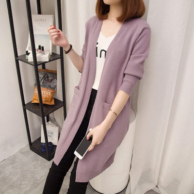 Mid-Length Long-Sleeved Cardigan Sweater