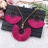Multi Color Tassel Necklace And Earrings Set
