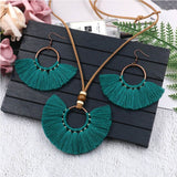 Multi Color Tassel Necklace And Earrings Set