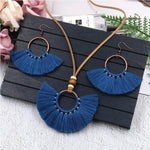 Multi Color Tassel Necklace And Earrings Set