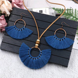 Multi Color Tassel Necklace And Earrings Set