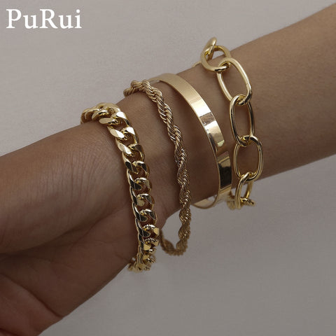 4 Piece Cuban Chain Bracelet And Bangle Set