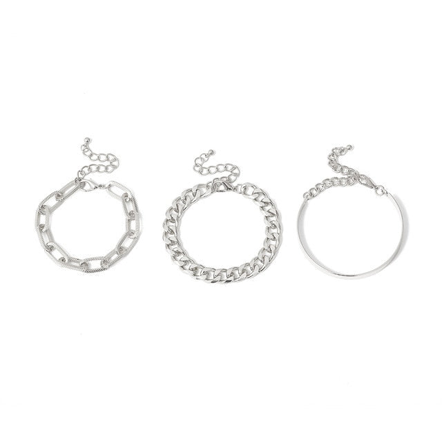 4 Piece Cuban Chain Bracelet And Bangle Set