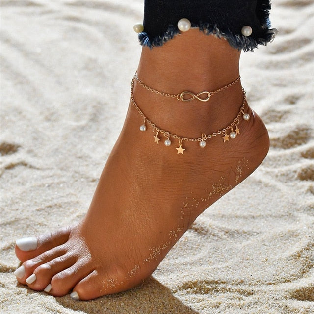 3 Piece Gold Color Chain Anklets