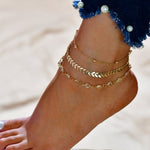 3 Piece Gold Color Chain Anklets