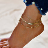 3 Piece Gold Color Chain Anklets