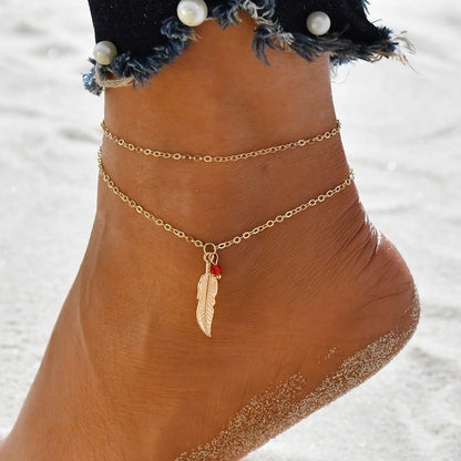 3 Piece Gold Color Chain Anklets