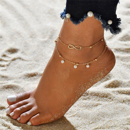 3 Piece Gold Color Chain Anklets