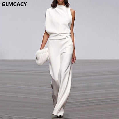 Solid Color One Shoulder Long Jumpsuit