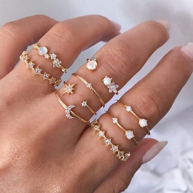 Style Vintage Rings Set For Women Boho Moon Star Knuckle Finger Rings