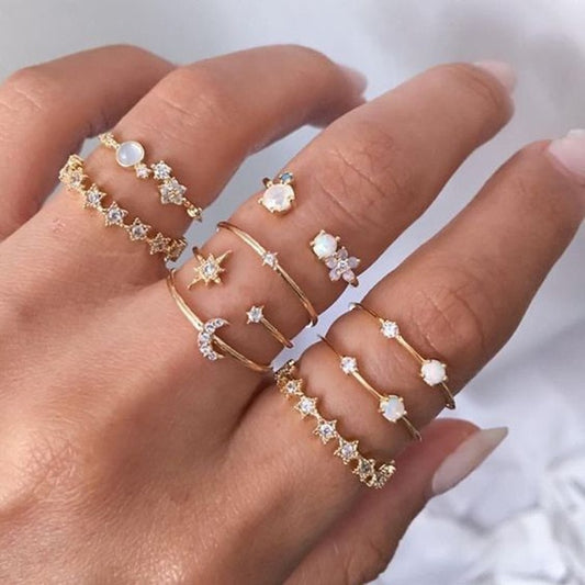 Style Vintage Rings Set For Women Boho Moon Star Knuckle Finger Rings