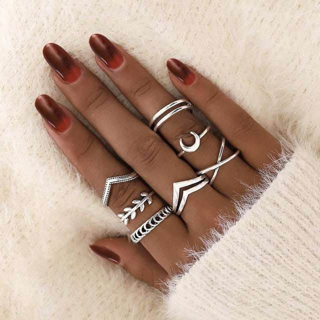 Style Vintage Rings Set For Women Boho Moon Star Knuckle Finger Rings