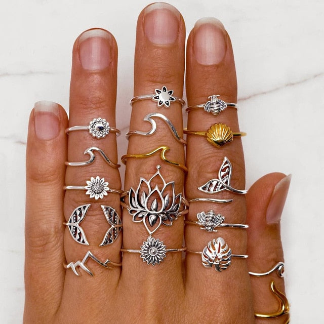 Style Vintage Rings Set For Women Boho Moon Star Knuckle Finger Rings