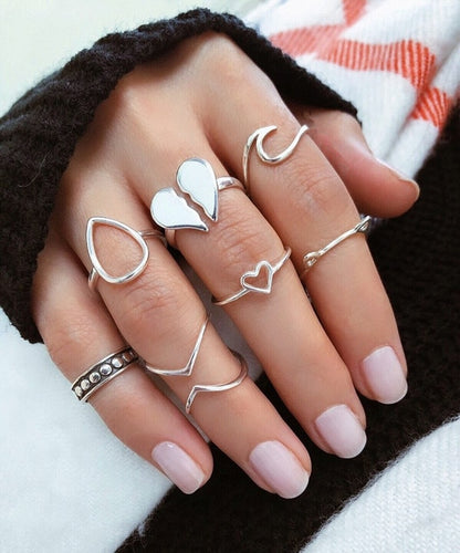 Style Vintage Rings Set For Women Boho Moon Star Knuckle Finger Rings