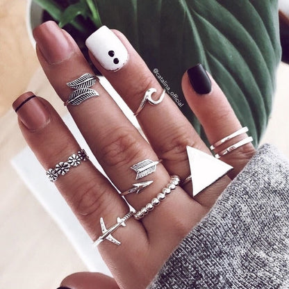 Style Vintage Rings Set For Women Boho Moon Star Knuckle Finger Rings