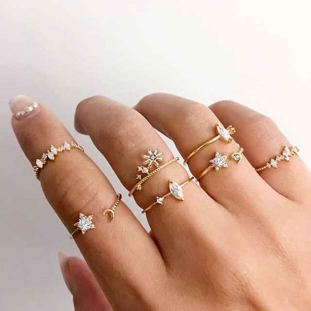 Style Vintage Rings Set For Women Boho Moon Star Knuckle Finger Rings