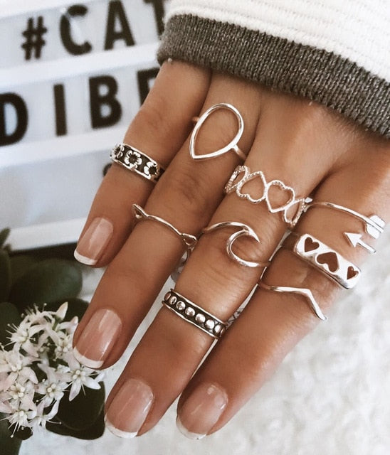 Style Vintage Rings Set For Women Boho Moon Star Knuckle Finger Rings
