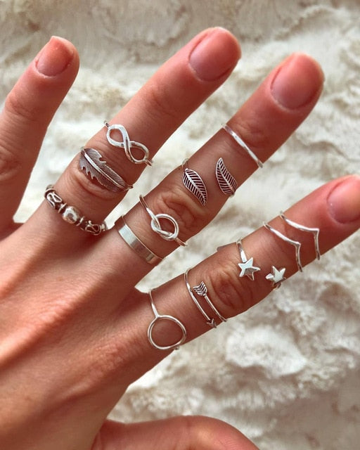 Style Vintage Rings Set For Women Boho Moon Star Knuckle Finger Rings
