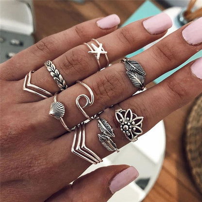 Style Vintage Rings Set For Women Boho Moon Star Knuckle Finger Rings